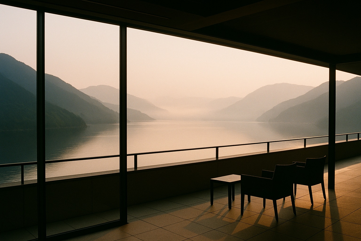 A Beppu ryokan room with a private open-air bath overlooking the bay